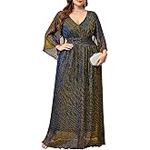 TIARALY Plus Size Formal Dress Maxi Sparkly V Neck A-line Handkerchief Sleeve Evening Gown Wedding Guest Cocktail Gala