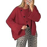 Balimtoy Chunky Cardigan Sweaters for Women Long Sleeve Crewneck Button Down Loose Pullover Sweater Casual Fall Outwear
