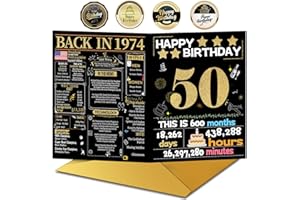 Joycard 50th Birthday Card with Envelope, 50th Birthday Decorations for Women Men, 50th Birthday Gifts for Mom Dad, Happy Birthday Cards for 50 Year Old Wife Husband, Back in 1974