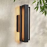Tarentlight Double Square Frame Outdoor LED Wall Light, 15 Inch Textured Black Wall Sconce, Sleek Modern Light Fixture, Integ