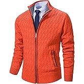 XinYangNi Men's Cardigan Sweaters Knit Zipper Casual Slim Fit Stand Collar with Full Zip and Pockets