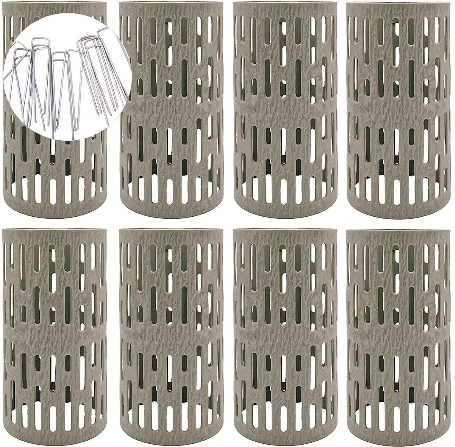 LATERN 8Pcs Plant Trunk Protectors, 20cm Weather-Proof Plastic Tree Guard Expandable Nursery Mesh Tree Bark Protector with Built-In Locking Hooks for Stacking - with 8Pcs U-Staples