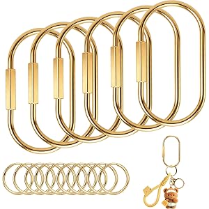 6 Pack Brass Key Rings Bulk, Gold Key Chain Organizer with Secure Screw Lock, Carabiner Keychain Clip for Keys, Purse Bag Cha