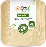 FOOGO Green 25pcs Disposable Palm Leaf Plates 10in Square Eco Biodegradable
