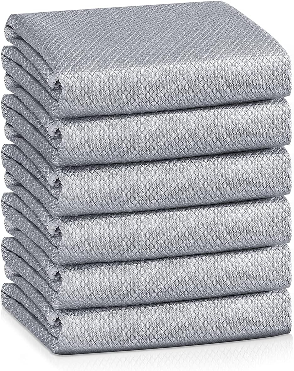 HIDMD Microfibre Cleaning Cloths Microfiber Lint free Cloths Towels Polishing Cloths for Dishes Glasses Car Windows Mirrors Screen TV Tablets Camera Grey 6PCS 30CM X 40CM
