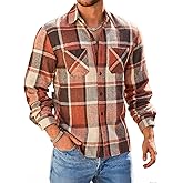 Yousify Mens Flannel Shirts Button Down Long Sleeve Cotton Plaid Shirt Jacket Casual Fall Shackets with Pockets