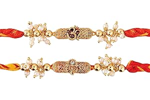 Eximious India Set of 2 Rakhi For Brother With Card Om and Ganesha Pearl Pendant For Raksha Bandhan Designer Rakhi Thread for Bhaiya