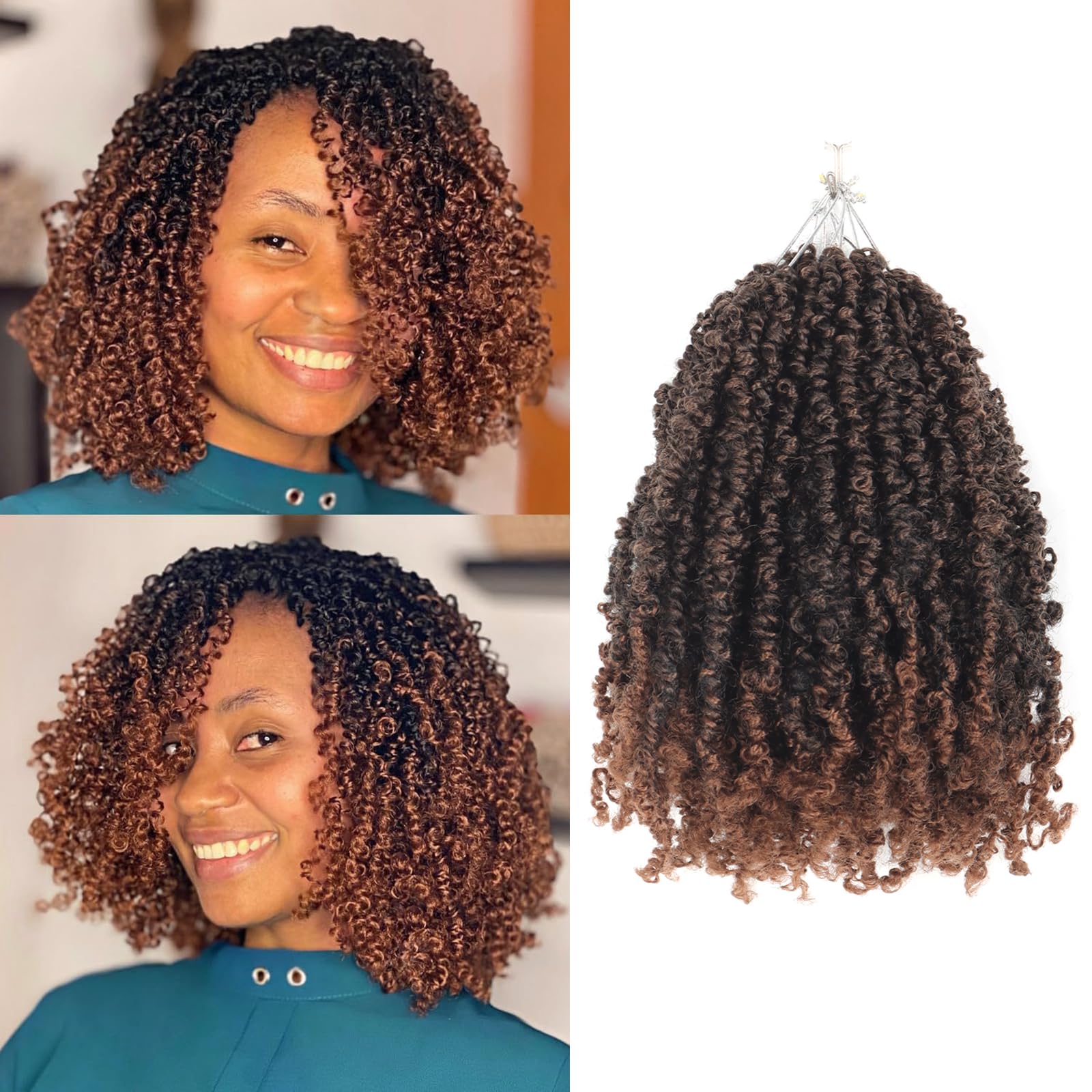 Ainimiu Yanky Twist Crochet Hair - 12Inch 8 Packs Pre-twisted Fluffy Spring Mini Passion Twist, Ombre Brown Pre-Looped Crochet Braids (20 Strands/Pcs)