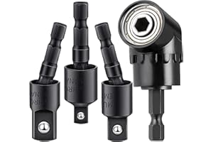HOOOWOOO Impact Grade Driver Sockets Adapter Extension Set Drill Bit 3Pcs 1/4 3/8 1/2" 360°Rotatable Universal Socket Adapter Set+Right Angle Drill 105°Right Angle Screwdriver set Drill Hex Bit Socket Adapte
