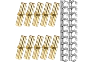 SCTIHWELIRE Brass Hose Barb,2-way Straight Hose Barb Fitting 1/2" Barb Splicer Mender with Stainless Steel Pipe Clamps, Air hose repair kit for Pipe line Fuel Air Oil (1/2 10Pcs)