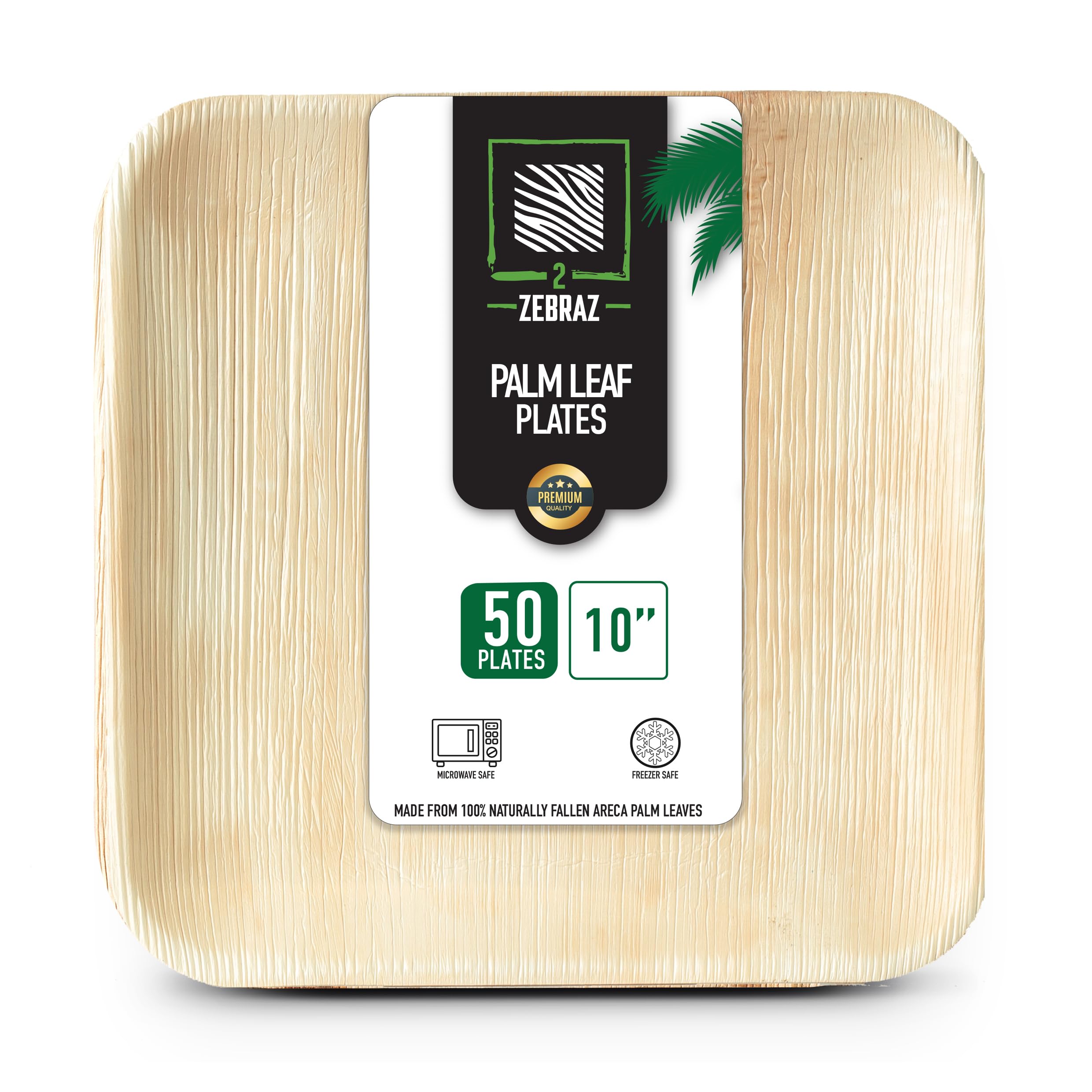Photo 1 of 2 ZEBRAZ Premium 10” Palm Leaf Disposable Plates – Set of 50, Heavy-Duty Dinner Plates, Natural Plastic Alternative, Compostable & Microwave Safe for Weddings, Parties & Events