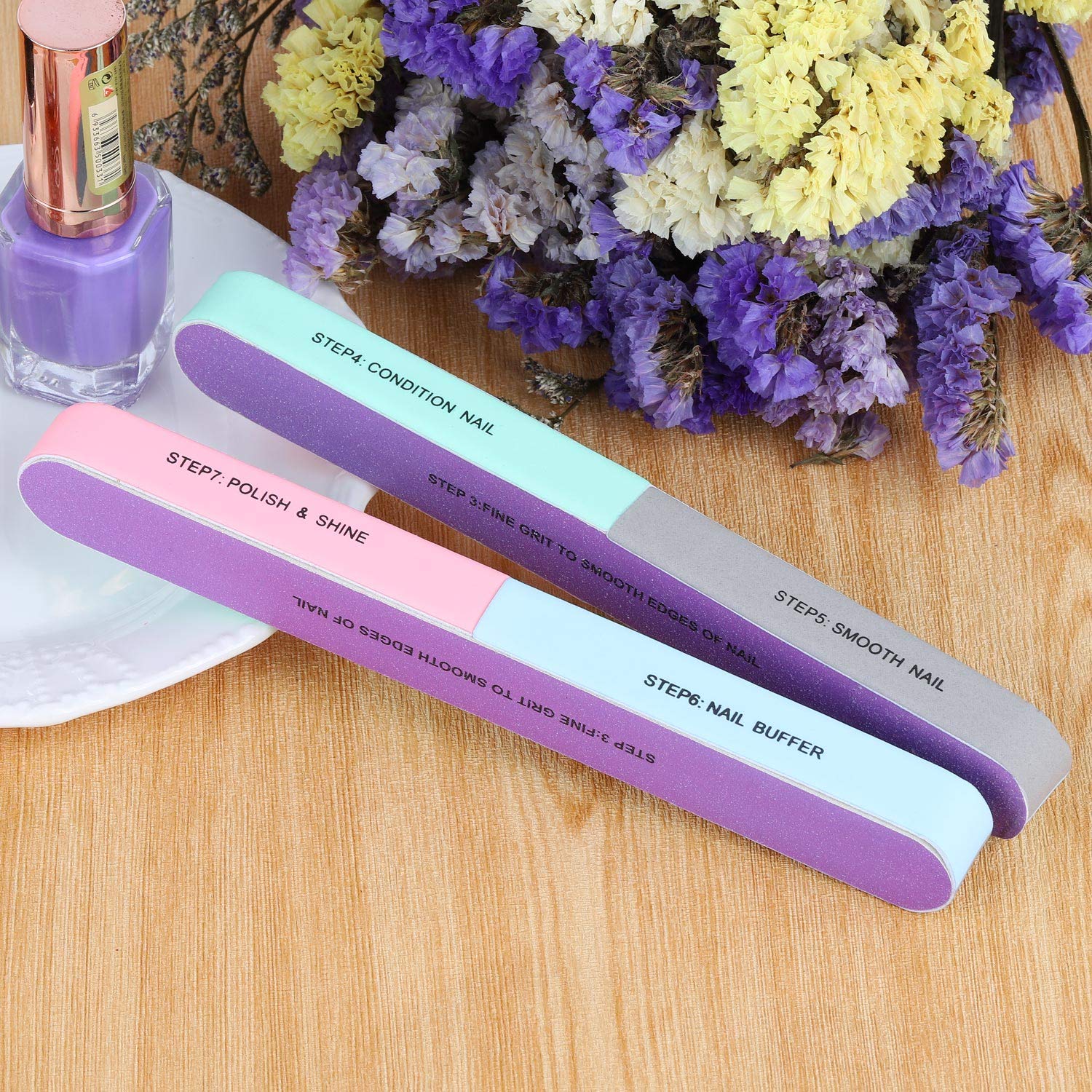 12 Packs 7 Way Nail File and Buffer Block Nail Buffering Files 7 Steps Washable Emery Boards Professional Manicure Tools : Beauty