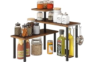 GHWIE Corner Shelf Organizer, 3 Tier Bamboo Kitchen Countertop Rack for Living Room, Office, Bookshelf Display Shelves, Space Saving Storage Shelves,Rustic Brown