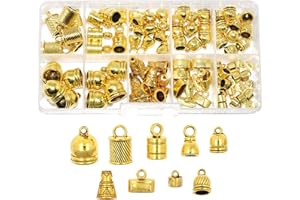 Cord End Cap for Jewelry Making, Kumihimo End Cap Finding Kit for Leather, Tassels; Gold 4mm to 9mm 90 PCs by Mandala Crafts