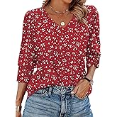 XIEERDUO Womens 3/4 Sleeve Tops with Buttons V-Neck Summer Outfits Casual Blouses Shirts Beach Vacation Fall Clothes 2025