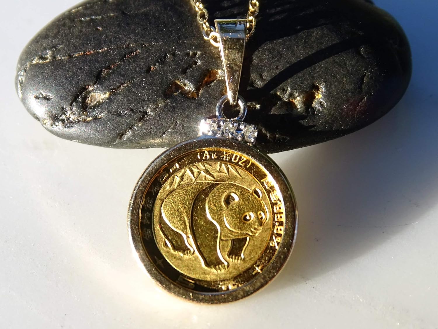 Chinese Gold Panda coin pendant, dainty gold coin pendant