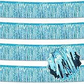 4 Pack 10 Ft Light Blue Foil Fringe Garland Metallic Streamers Tinsel Banner Wall Hanging Garland Backdrop for Parade Floats, Halloween, Christmas, Thanksgiving, New Year Party Decorations