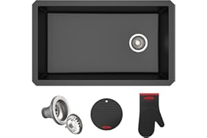 KRAUS Forteza™ 32” Undermount Single Bowl Granite Kitchen Sink in Black, KGU-55BLACK