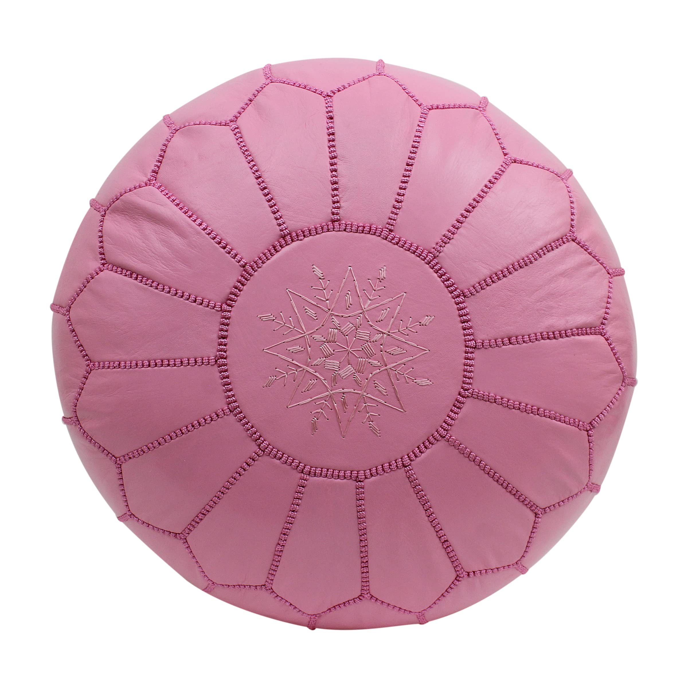 ESSENCE OF MOROCCO Moroccan Pouffe Pouf Footrest Footstool Ottoman Real Leather Pink Handmade Hand-stitched with Embroidered Marrakech Design (COVER ONLY)