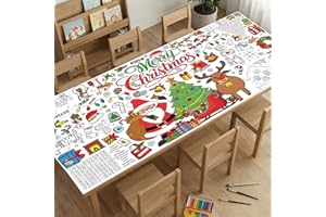 YQUQWN Christmas Coloring Tablecloth, Large 35x72 Inch Coloring Poster with Santa Reindeer Tree for Christmas Crafts Party Games Table Decor