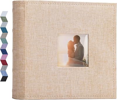 Vienrose Photo Album 200 Pockets 6x4 Linen Cover Khaki with Memo Spaces