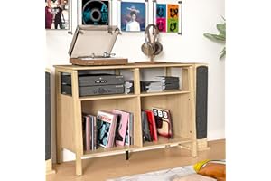 Mxtxmy Large Record Player Stand,Mid Century Turntable Stand Table with Open Storage Holds up to 300 Albums,Vinyl Record Storage Display Shelf for Living Room Bedroom (Oak)