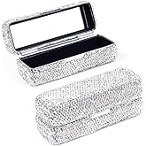 Framendino, Rhinestone Lipstick Case with Mirror Bling Crystal Lip Pomade Holder for Women (Silver)
