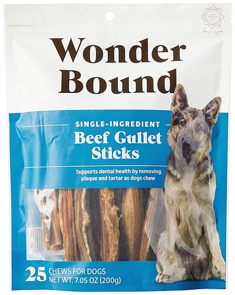 AMAZON BRAND – WONDER BOUND BEEF GULLET STICKS DOG TREATS, 5-6 INCH, PACK OF 25, HIGHLY DIGESTIBLE, MINIMALLY PROCESSED, 7.05 OUNCE, 25 COUNT (PACK OF 1)
