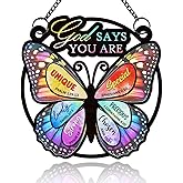 Wrappiness God Says You are Suncatcher 8 Inches - Christian Faith Butterfly Gift for Women, Bible Verse Religious Big Ornament Gift for Mom Friends Besties Sisters Daughters Granddaughter Goddaughter