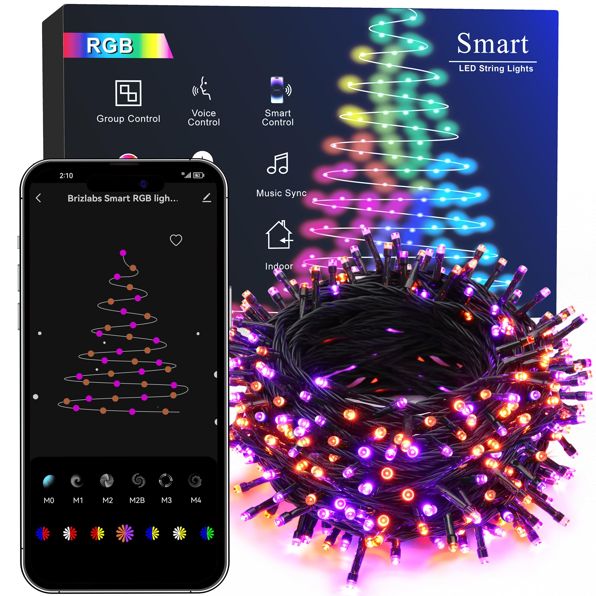 Photo 1 of Brizled Smart Color Changing Christmas Lights - 65ft 198 LED WiFi String Lights, App Control, Dimmable, RGB, Work with Alexa & Google Home, Indoor/Outdoor Party Decor