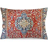 Kaleidee Red Blue Antique Floral Persian Carpet Print 25 Throw Pillow Covers 12"x20" Soft Velvet Decorative Throw Pillowcases Cushion Cover for Home Decor Living Room Bed Couch Car