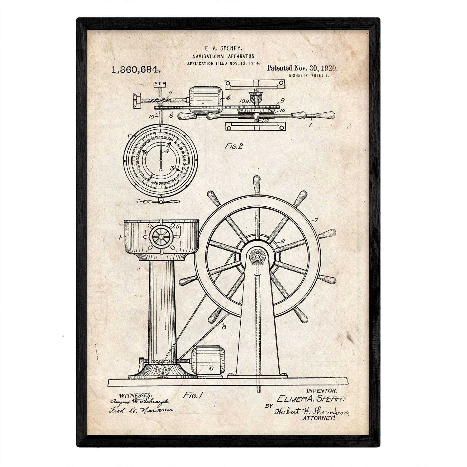 Nacnic Poster patent Timon. Sheet with old design patent in A3 size and vintage background