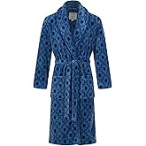 John Christian Men's Fleece Robe, Blue Geometric Pattern