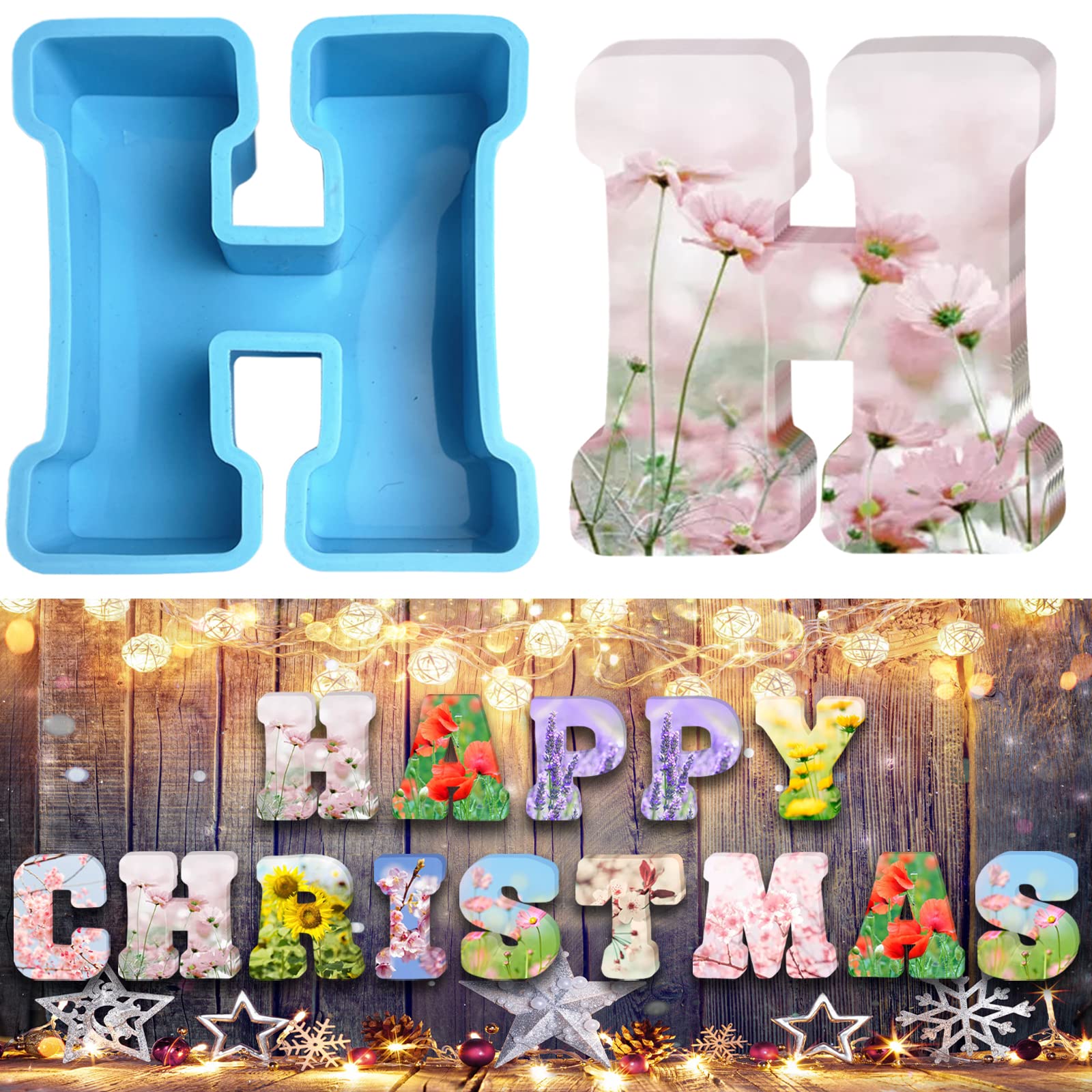 3D Alphabet Silicone Molds Large Letter Epoxy Molds for Resin 6 Inch DIY Resin Casting Letter Moulds Chocolate Baking Molds for Birthday Wedding Party Christmas Art Craft Ornaments (H)