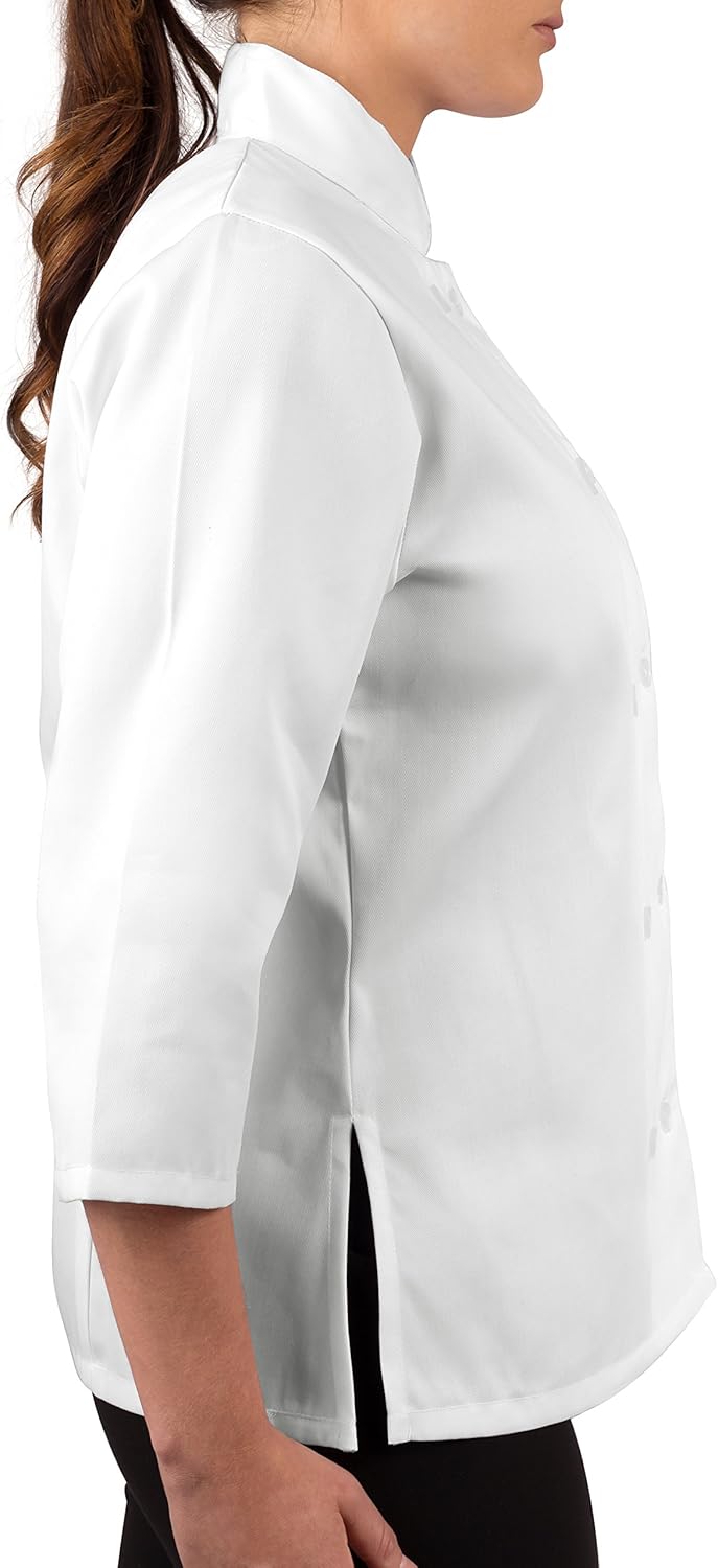 KNG Women's White Classic ¾ Sleeve Chef Coat: Clothing