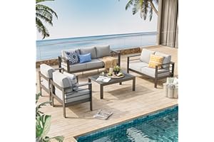 UDPATIO Oversized Aluminum Patio Furniture Set, Modern Metal Outdoor Patio Conversation Sets, Patio Sectional Sofa Set w/ 5 Inch Cushion for Patio Poolside, Deck,(Include 4 Sofa Cover)