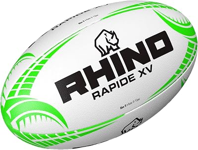 Rhino Rapide XV Rugby Ball White Green Size 5 Brand Rhino