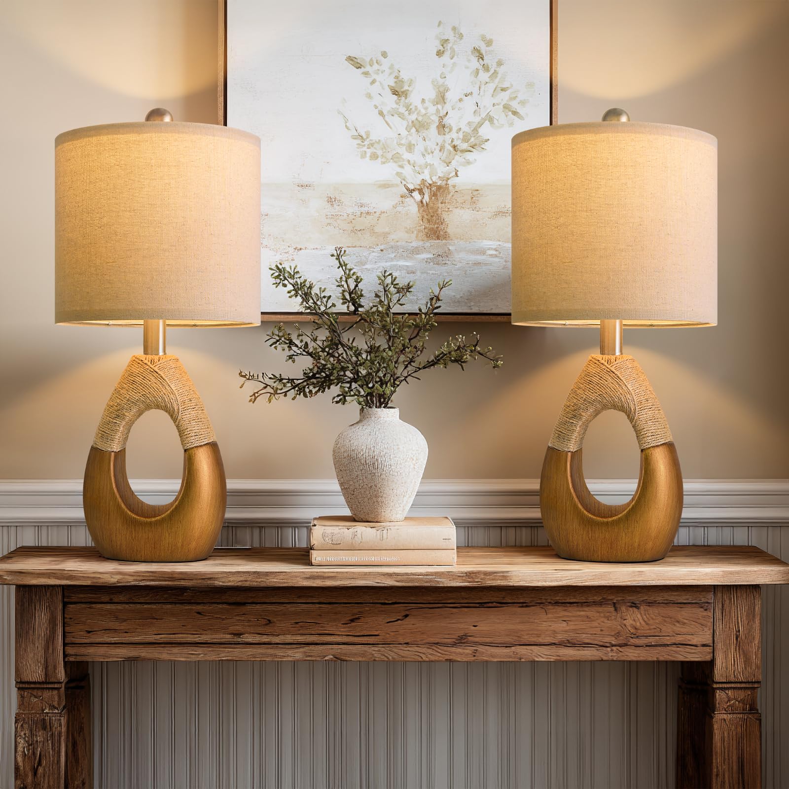 Photo 1 of ***SIMILAR ITEM***
OYEARS 19" Table Lamps Set of 2, Boho Lamps for Living Room, Rustic Bedside Lamps for Bedroom, Farmhouse Rattan Table Lamp, Small Space Nightstand Lamp for Home Office (Bulb Not Included, Gold)