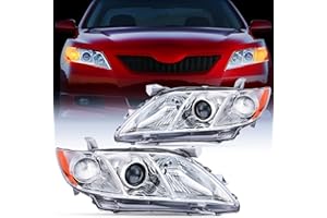 Nilight Headlight Assembly Compatible with 2007 2008 2009 Toyota Camry Headlamps Replacement Chrome Housing Amber Reflector Driver and Passenger Side