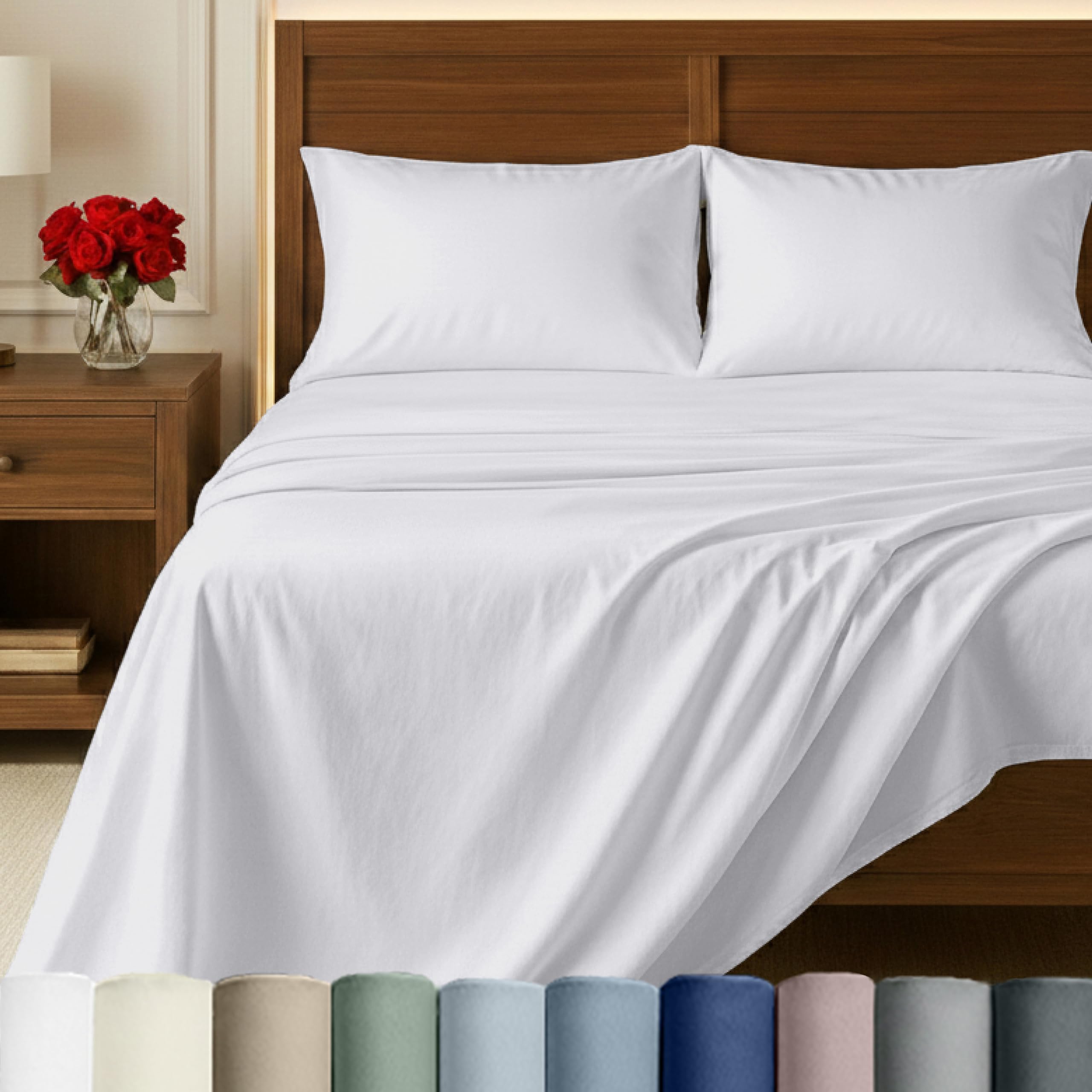 California Design Den 100% Egyptian Cotton Sheets King Size Set - Certified Authentic Luxury King Size Sheets Set, Deep Pockets, Soft Sateen Breathable & Durable Bedding - White