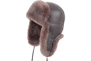 Zessano Leather Aviator Russian Ushanka Trapper Winter Fur Hat - Unisex Shearling 100% Leather Sheepskin Hats for Men Women