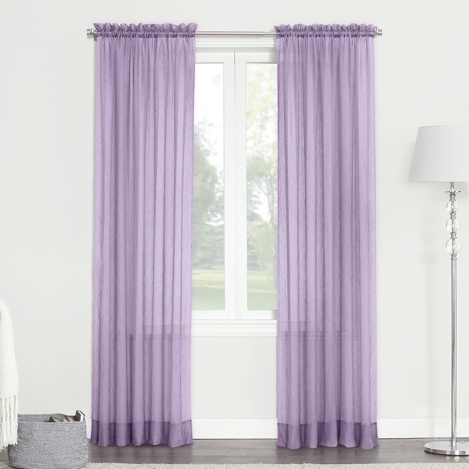 No. 918 Erica Crushed Textured Sheer Voile Rod Pocket Curtain Panel