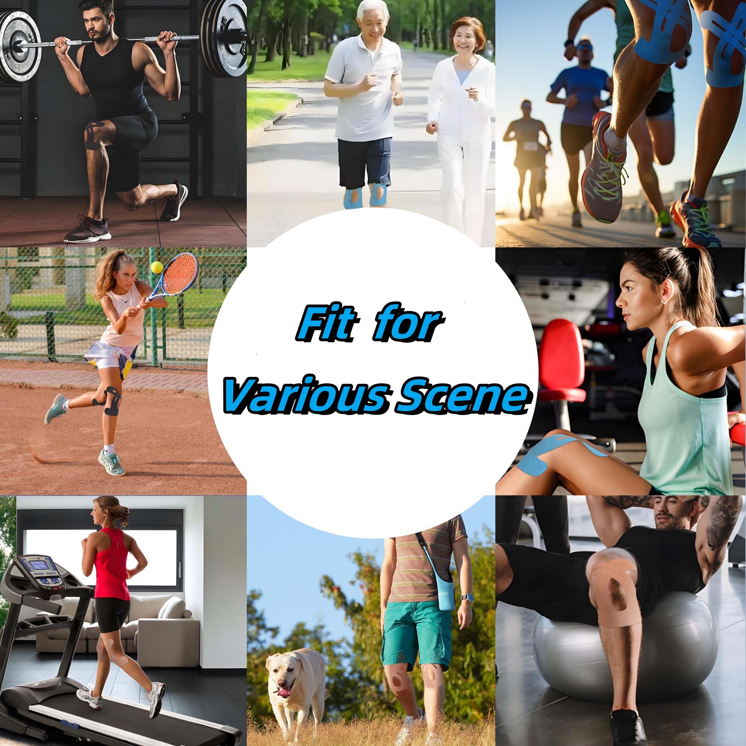 IEADEN Precut Kinesiology Tape for Knees, 10 Pcs - Knee Support & Stability, Knee Pain Relief Athletic Tape - Waterproof & Elastic, Breathable Hypoallergenic Latex-Free Tape, Blue