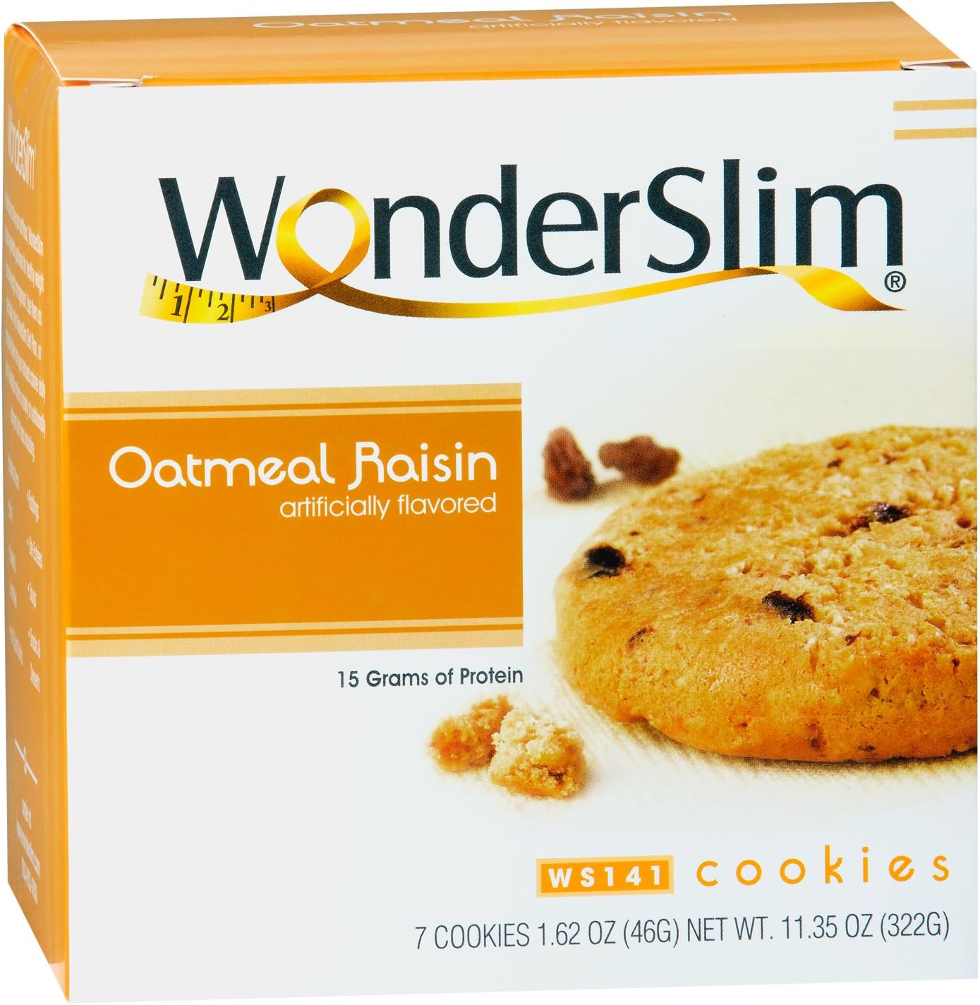 WonderSlim High Protein Diet Cookie - Oatmeal Raisin (7 Servings/Box) - Trans Fat Free, Aspartame Free