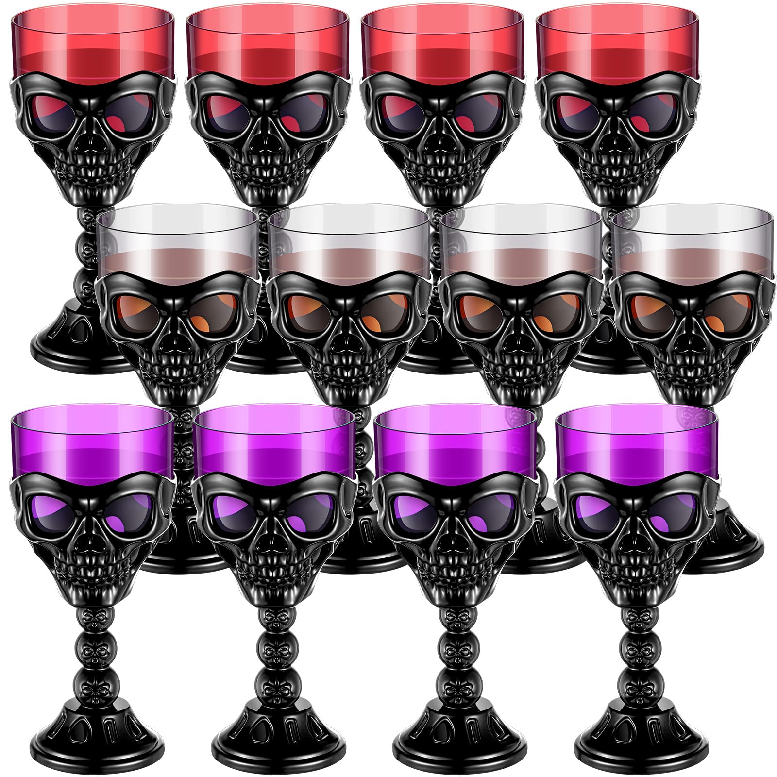 Photo 1 of Teenyyou 12 Pcs Head Halloween Skull Goblet 12 oz Plastic Gothic Wine Cup Water Drinking Cup for Halloween Mug Party Design Bar Fancy Haunted Martini Home Drinking Ktv Store Carnival House Supplies