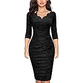 MIUSOL Women's Retro Ruffle Style 3/4 Sleeve Sparkly Cocktail Dress