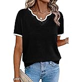 OFEEFAN Short Sleeve Sweater for Women V Neck Lightweight Sweaters Fashion Clothing Business Casual Outfits