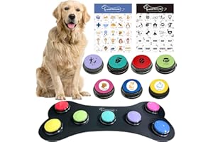 BOSKEY Set of 7 Dog Buttons for Communication Words 30-Second HD Recording Button Recordable Buttons - Waterproof Pads and 50
