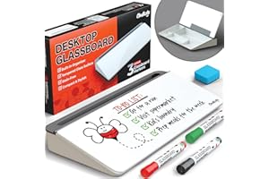Chalkola Glass Desktop Whiteboard with Storage - Dry Erase Board, Work Desk Organizers, Computer Keyboard Stand, Home Office 