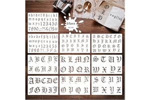 BOQON 10 Pieces Old English Stencil Template 1 and 2 Inch Reusable Gothic Letter Stencils, Plastic Numbers Stencils, Gothic Font Stencils for Notebook Journal Diary Scrapbook Decorations (Old English)